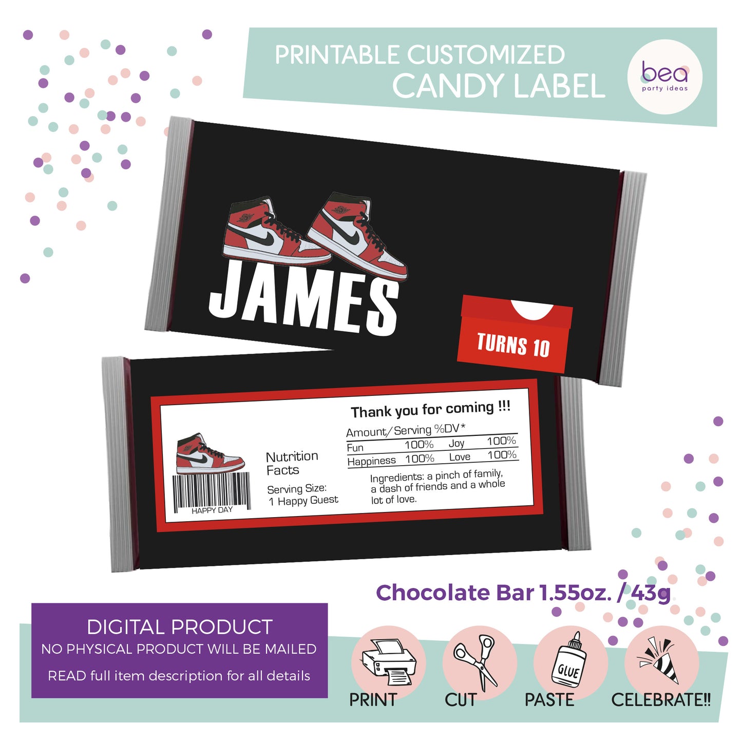 SNEAKERS printable CHOCOLATE CANDY Label