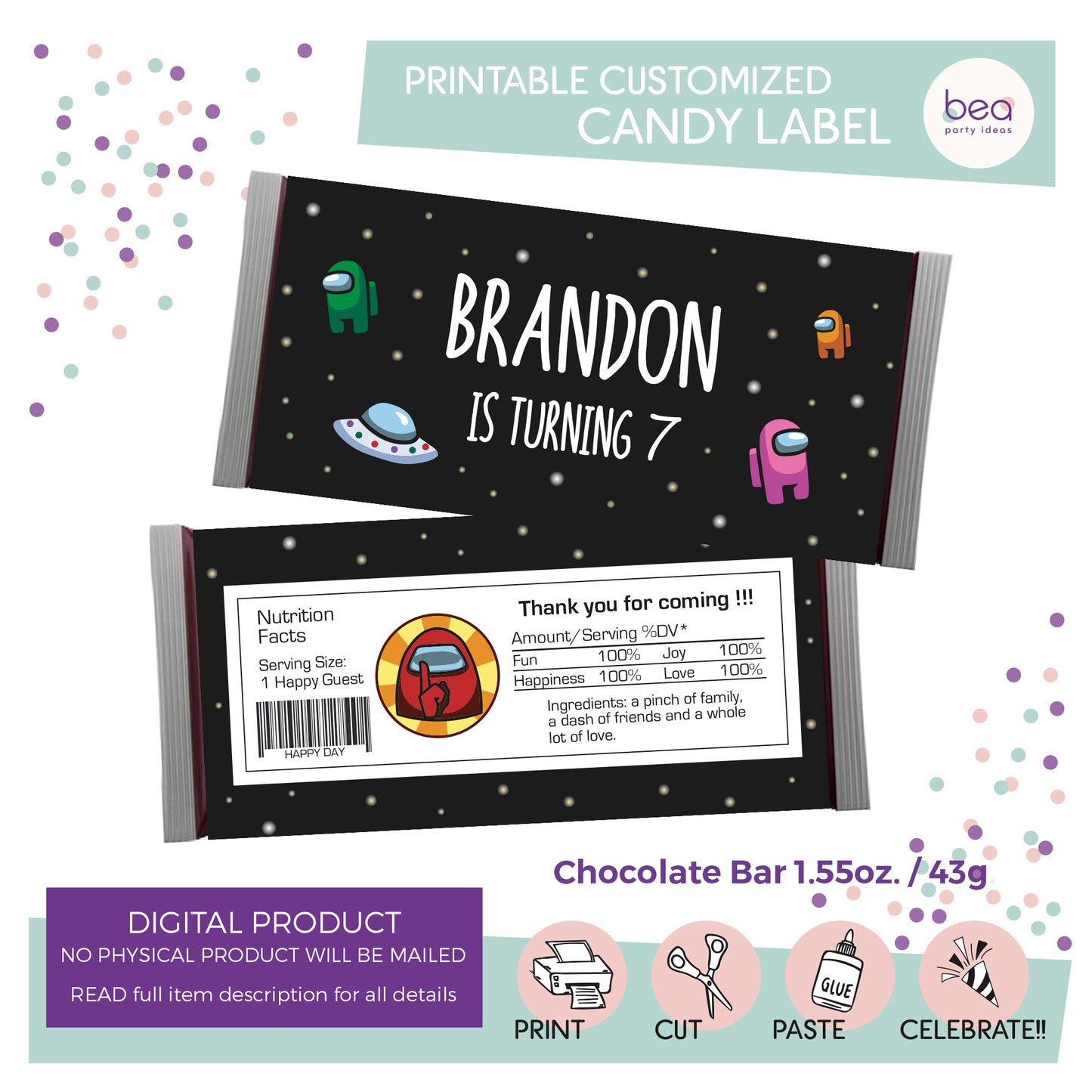 AMONG US printable CHOCOLATE CANDY Label
