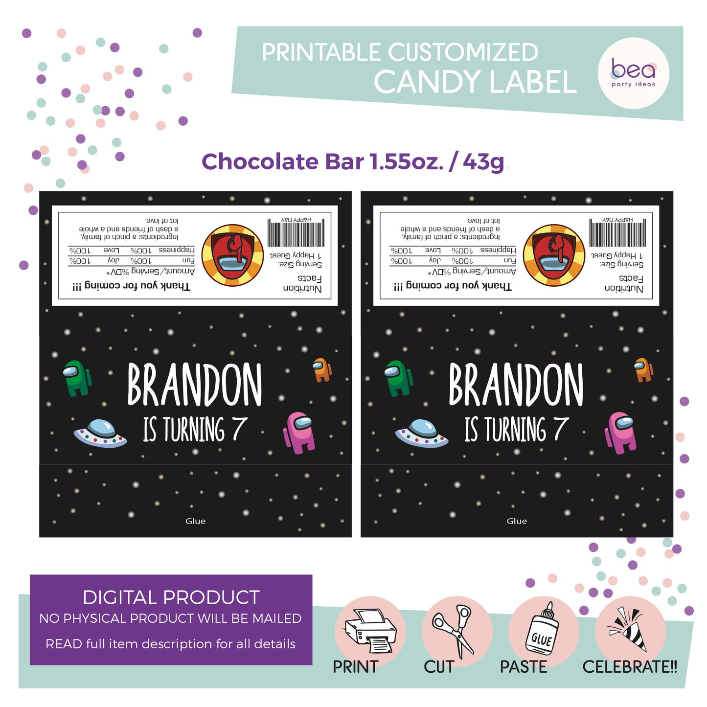 AMONG US printable CHOCOLATE CANDY Label