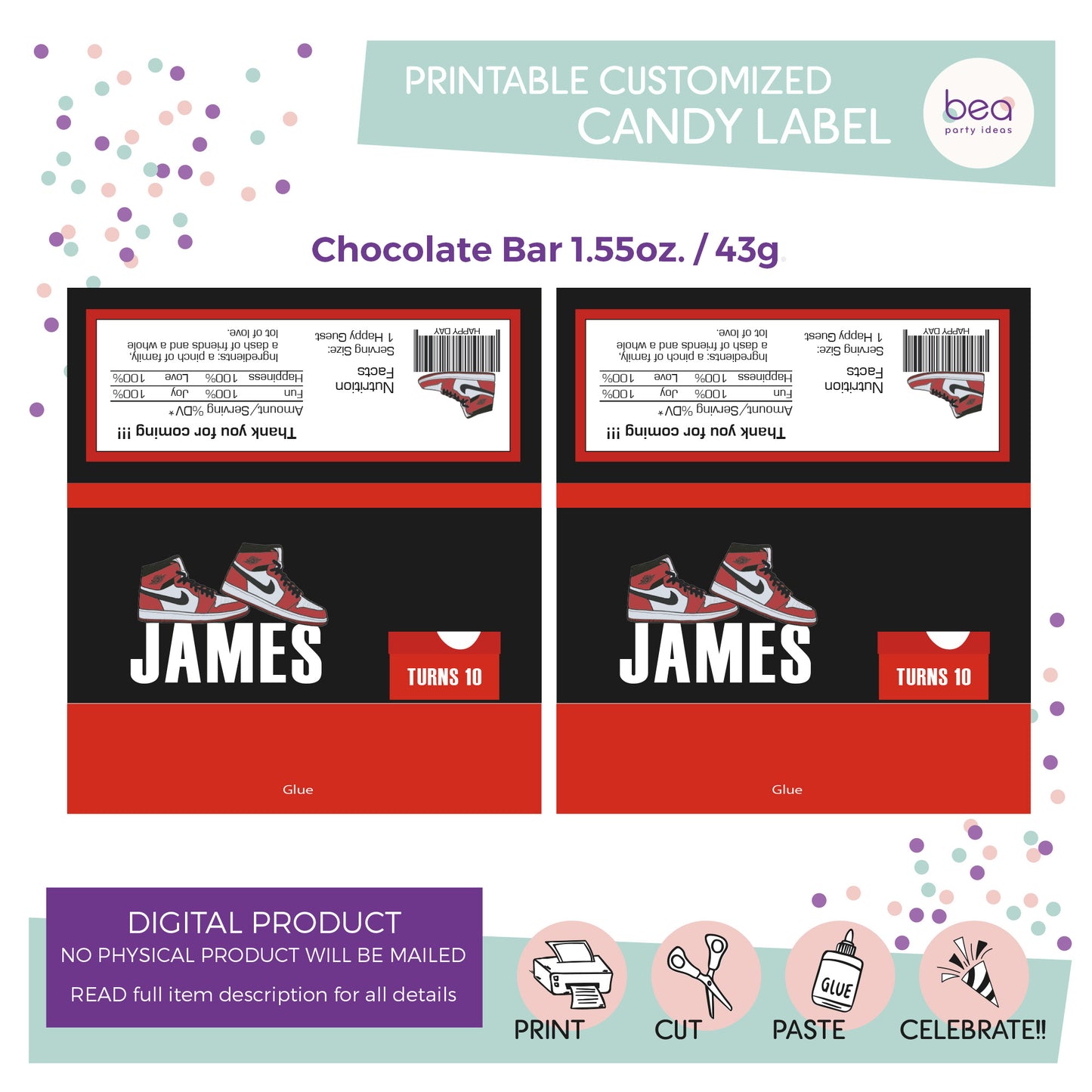 SNEAKERS printable CHOCOLATE CANDY Label