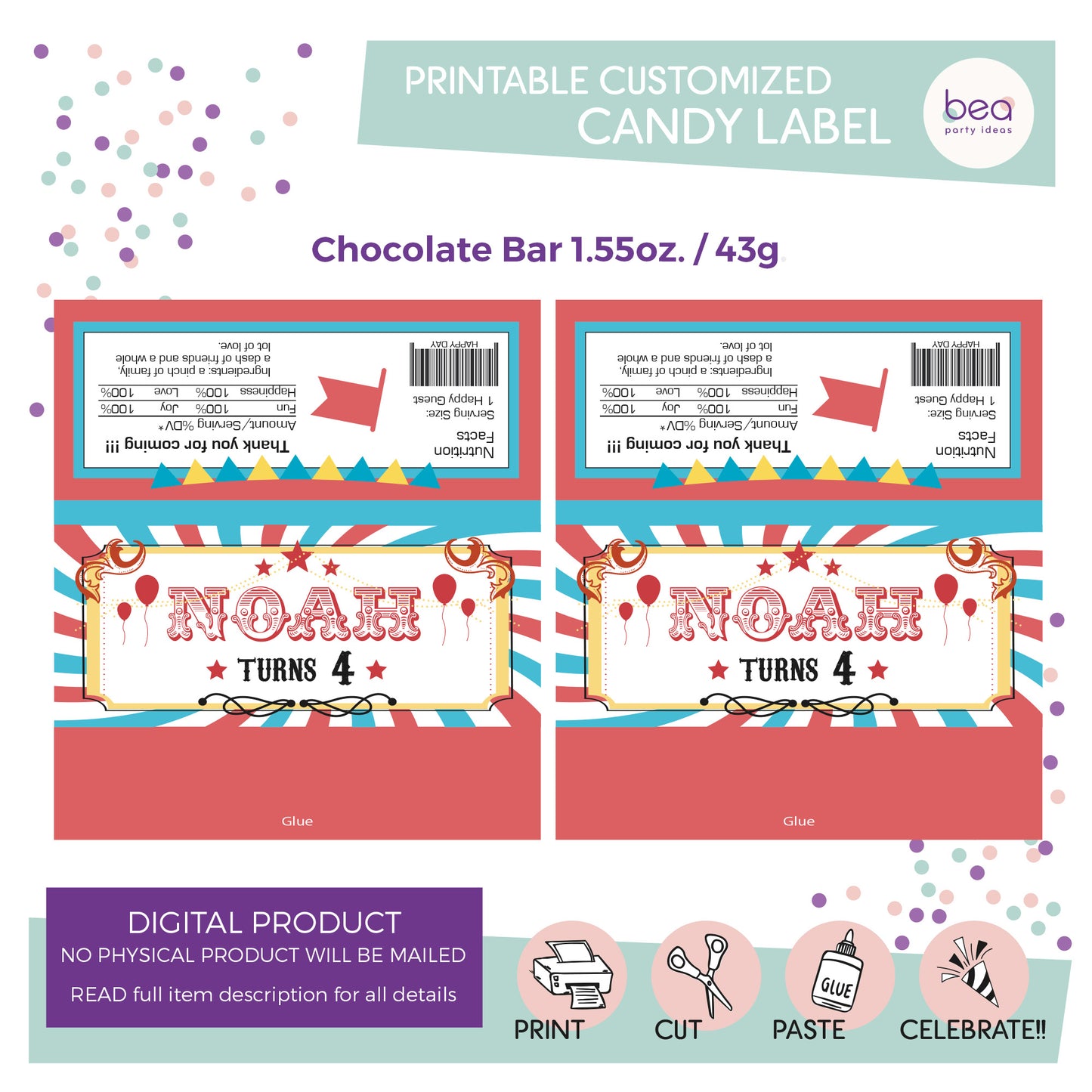 CARNIVAL printable CHOCOLATE CANDY Label