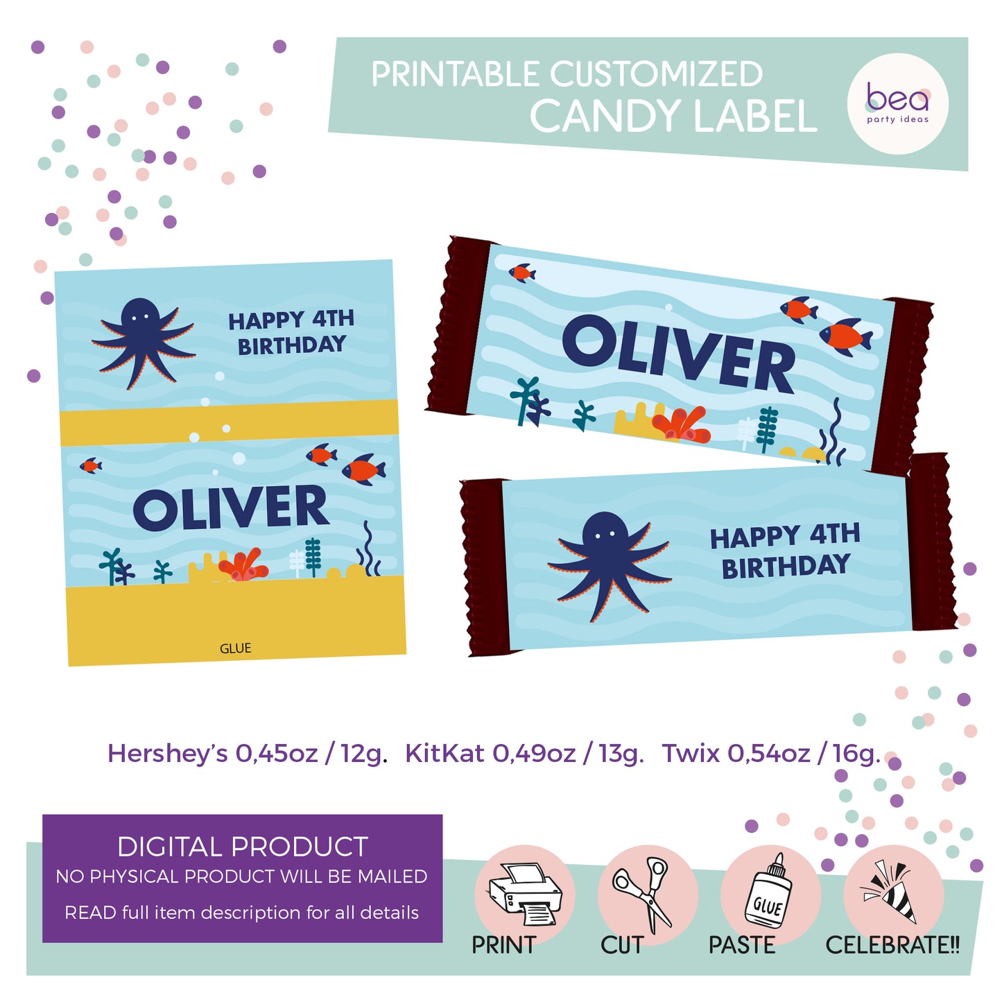 UNDER THE SEA printable CHOCOLATE CANDY Label