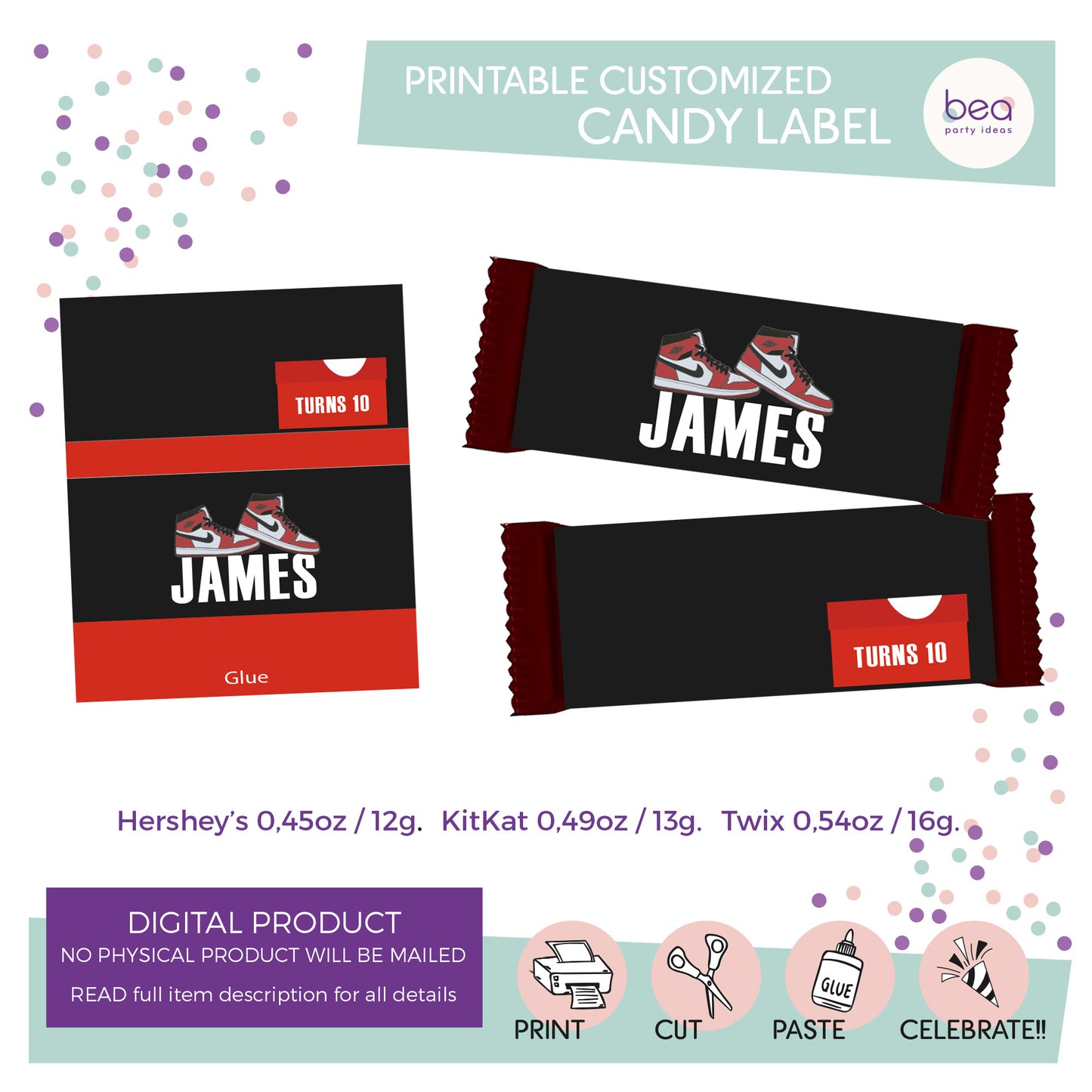 SNEAKERS printable CHOCOLATE CANDY Label
