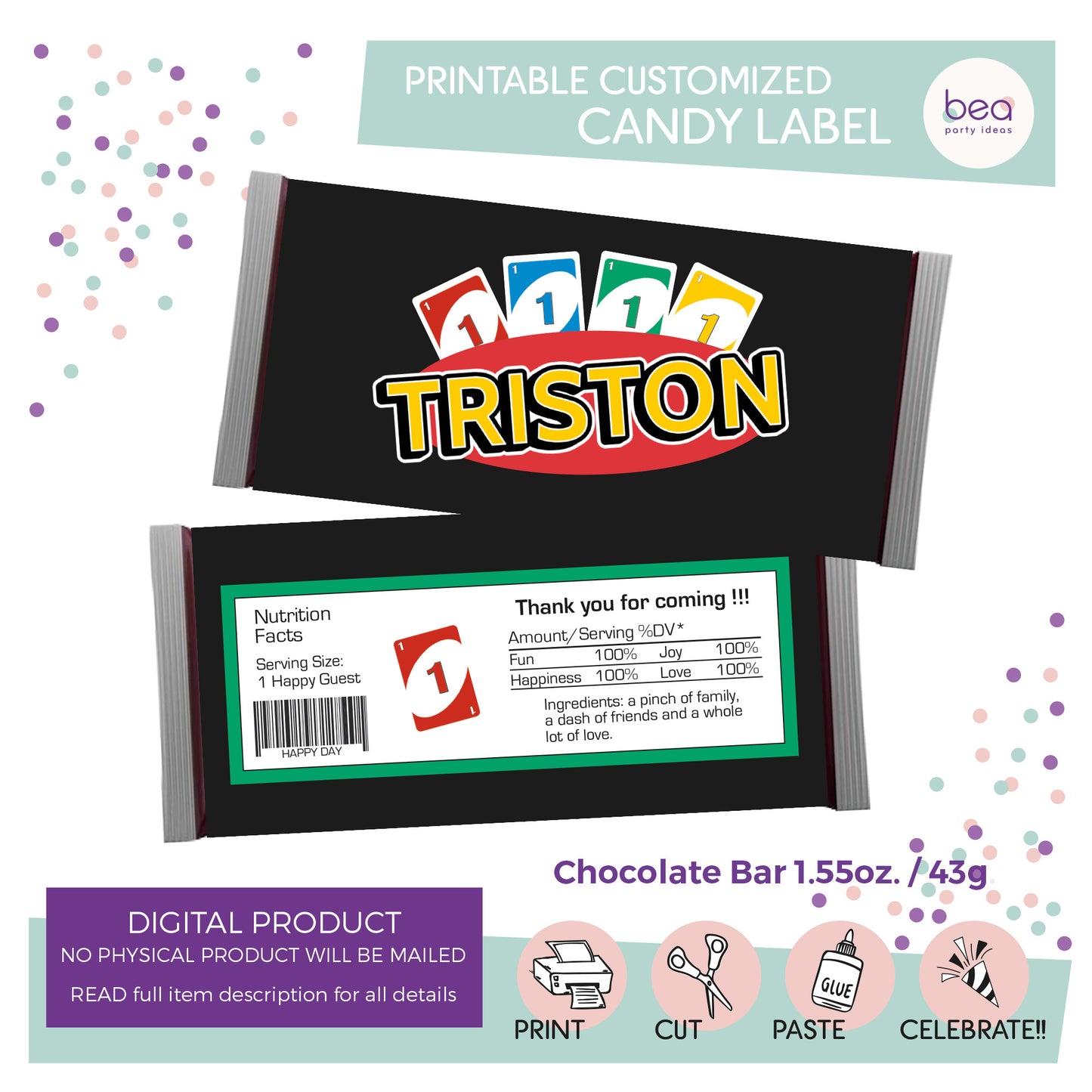 UNO CARD GAME printable CHOCOLATE CANDY Label