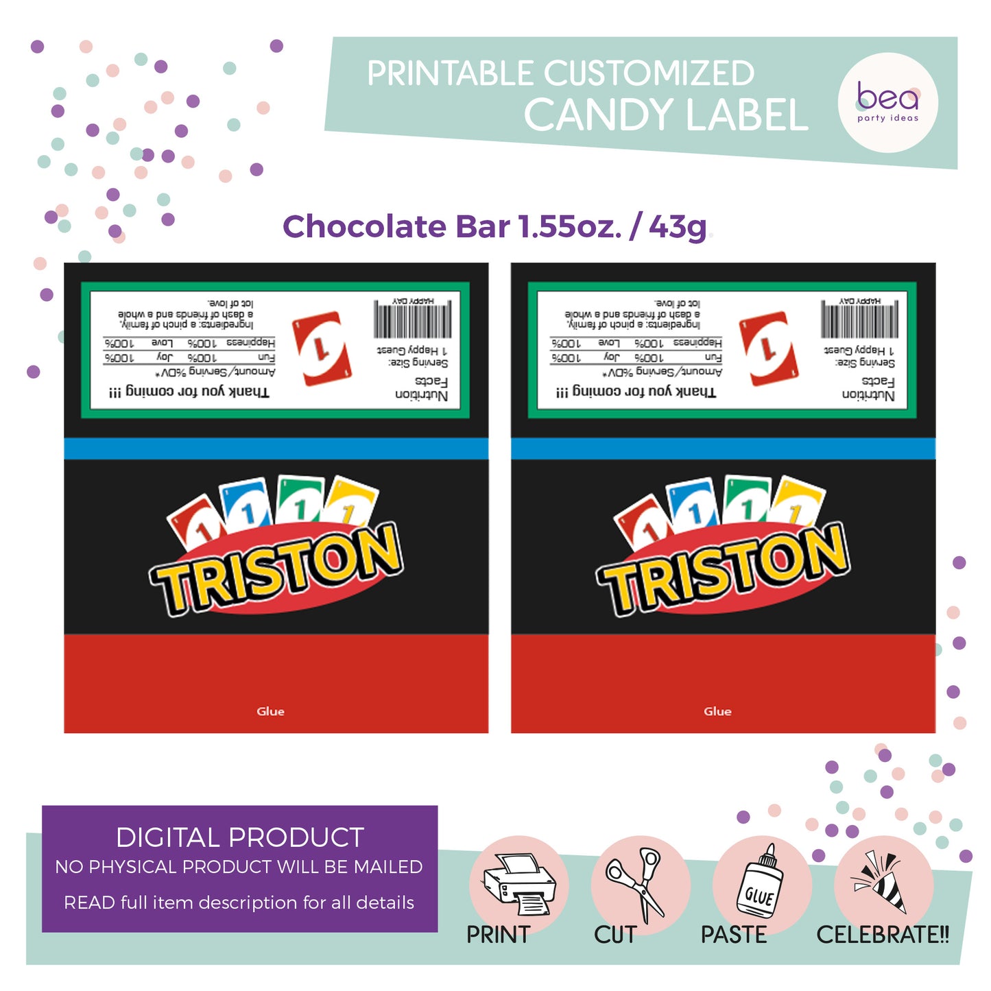 UNO CARD GAME printable CHOCOLATE CANDY Label