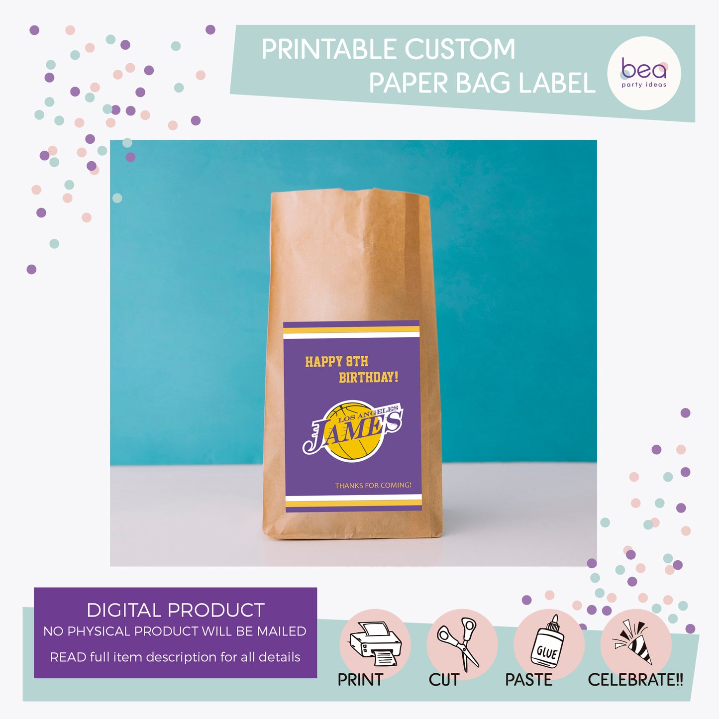 LAKERS printable PAPER BAG Label
