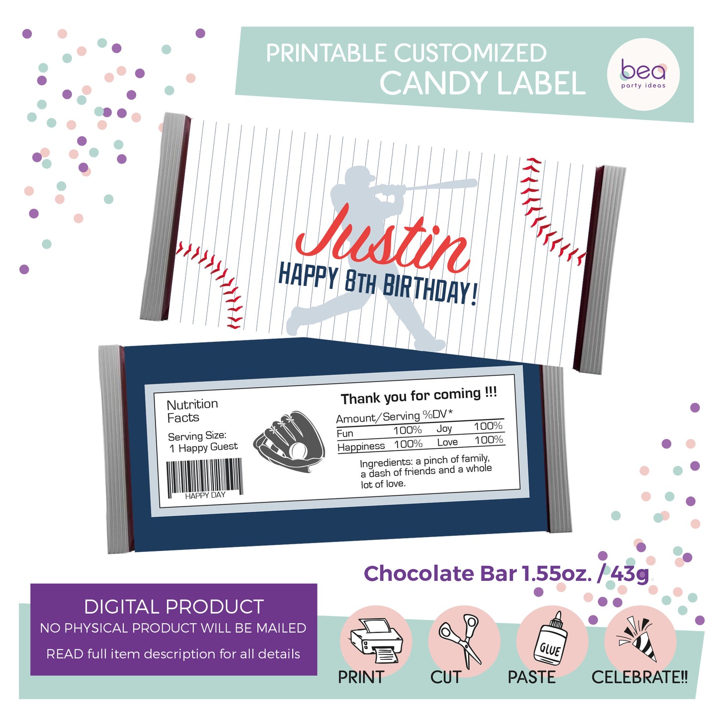 YANKEES printable CHOCOLATE CANDY Label