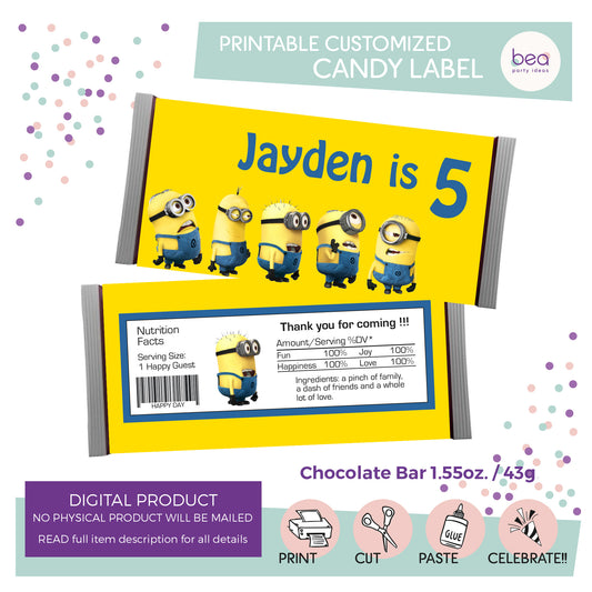 MINION printable CHOCOLATE CANDY Label