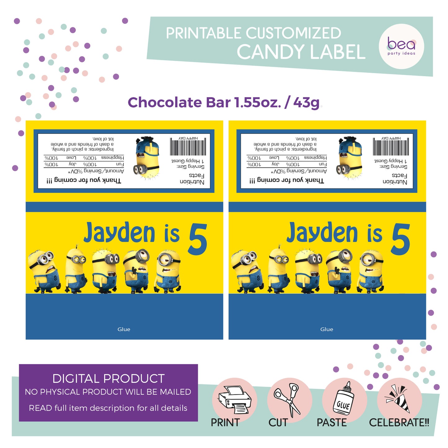 MINION printable CHOCOLATE CANDY Label