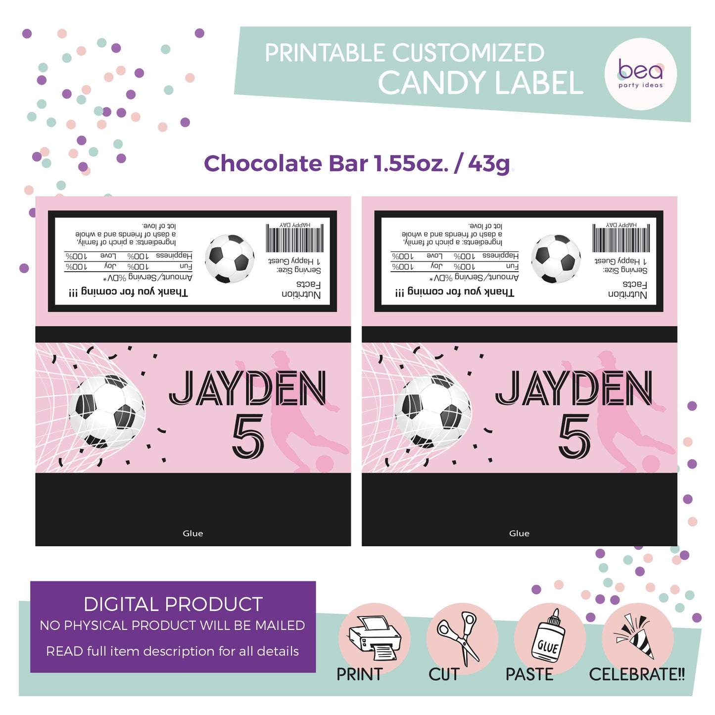 INTER MIAMI printable CHOCOLATE CANDY Bar Label