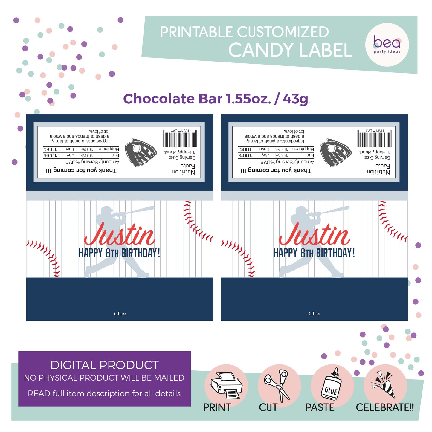 YANKEES printable CHOCOLATE CANDY Label