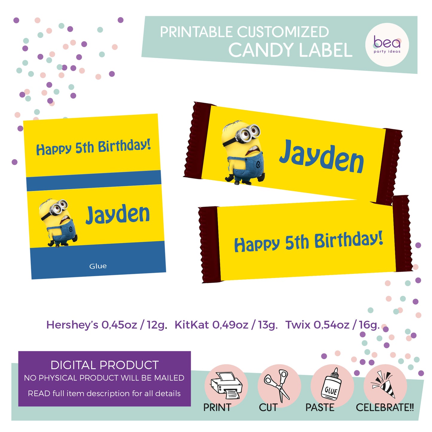 MINION printable CHOCOLATE CANDY Label