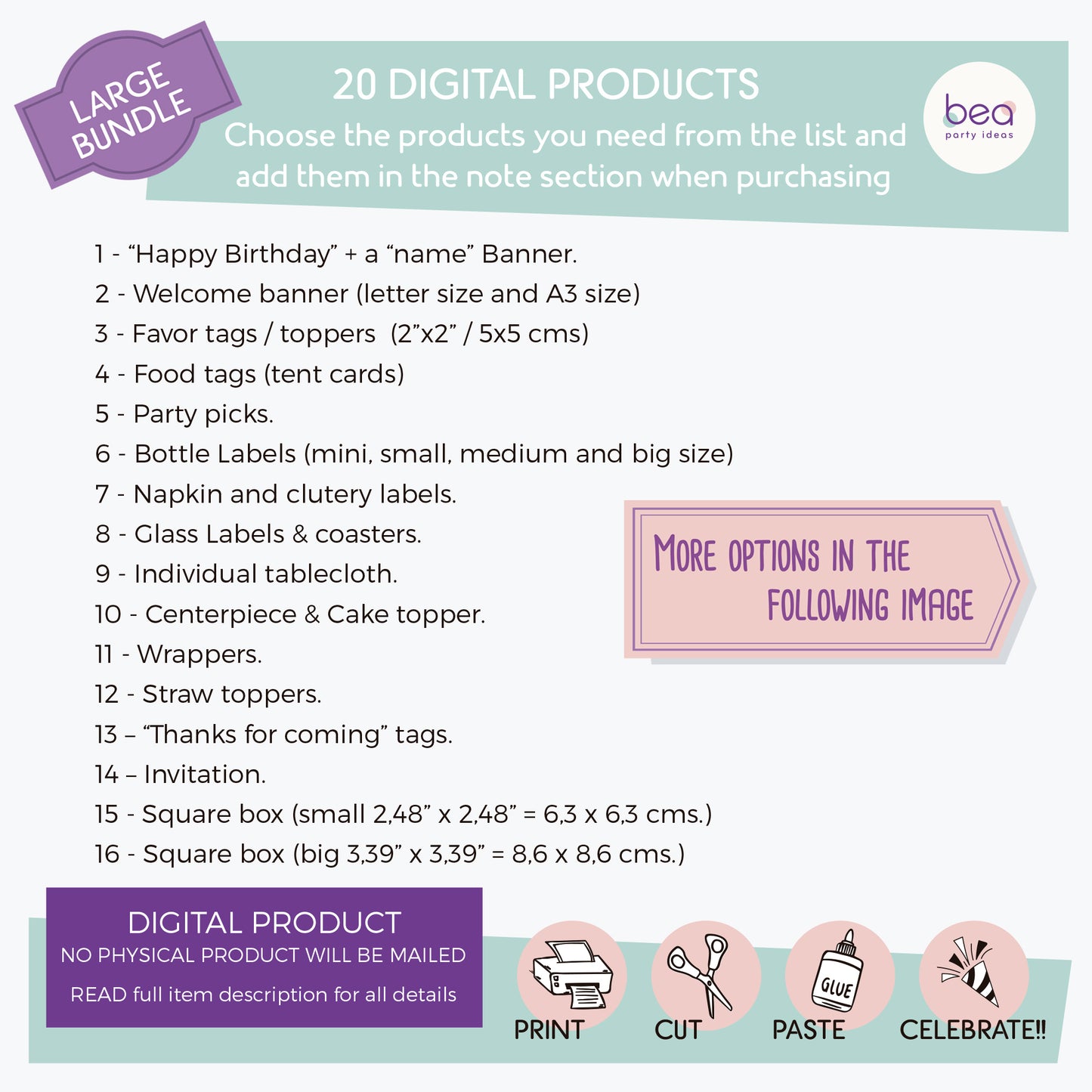 LARGE BUNDLE - 20 digital printable products - customized party kit set