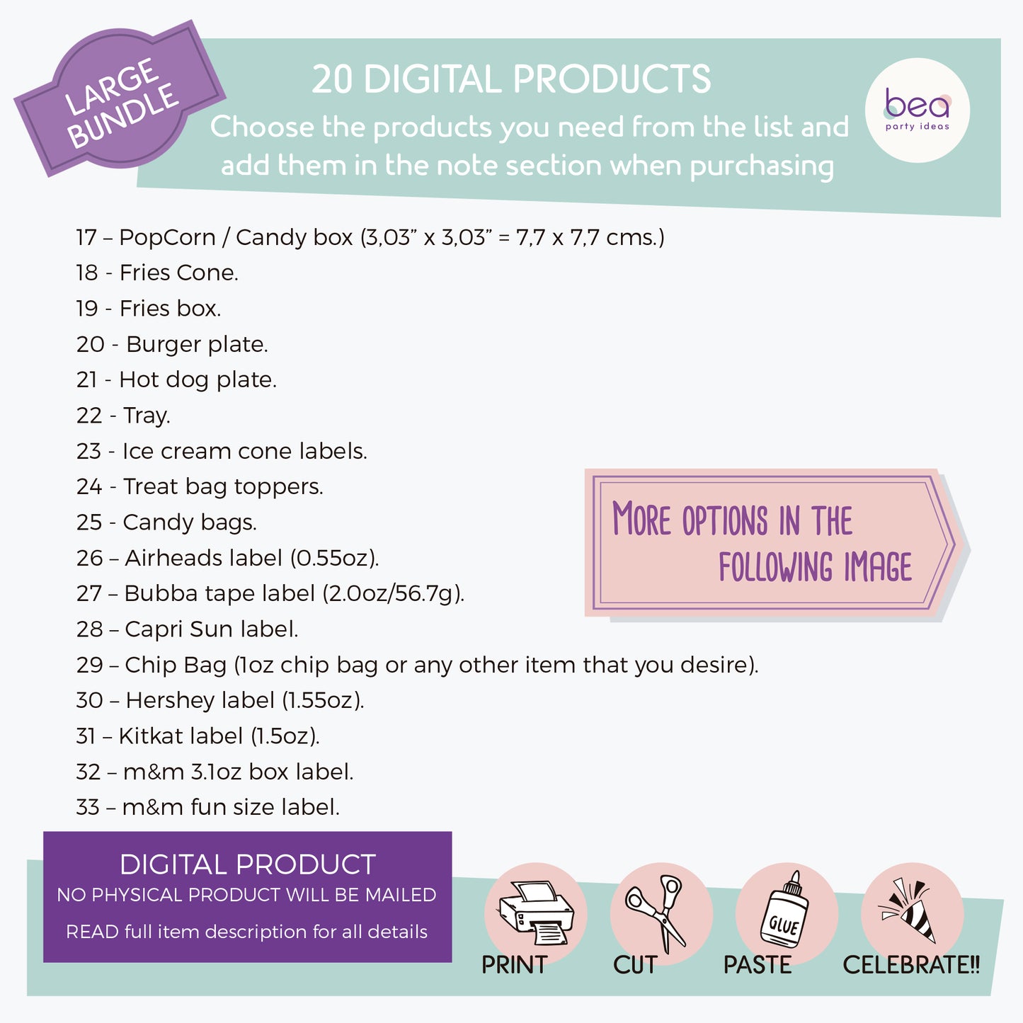 LARGE BUNDLE - 20 digital printable products - customized party kit set