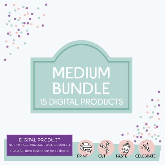 MEDIUM BUNDLE - 15 digital printable products - customized party kit set