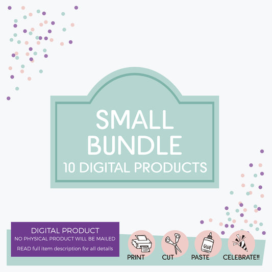 SMALL BUNDLE - 10 digital printable products - customized party kit set