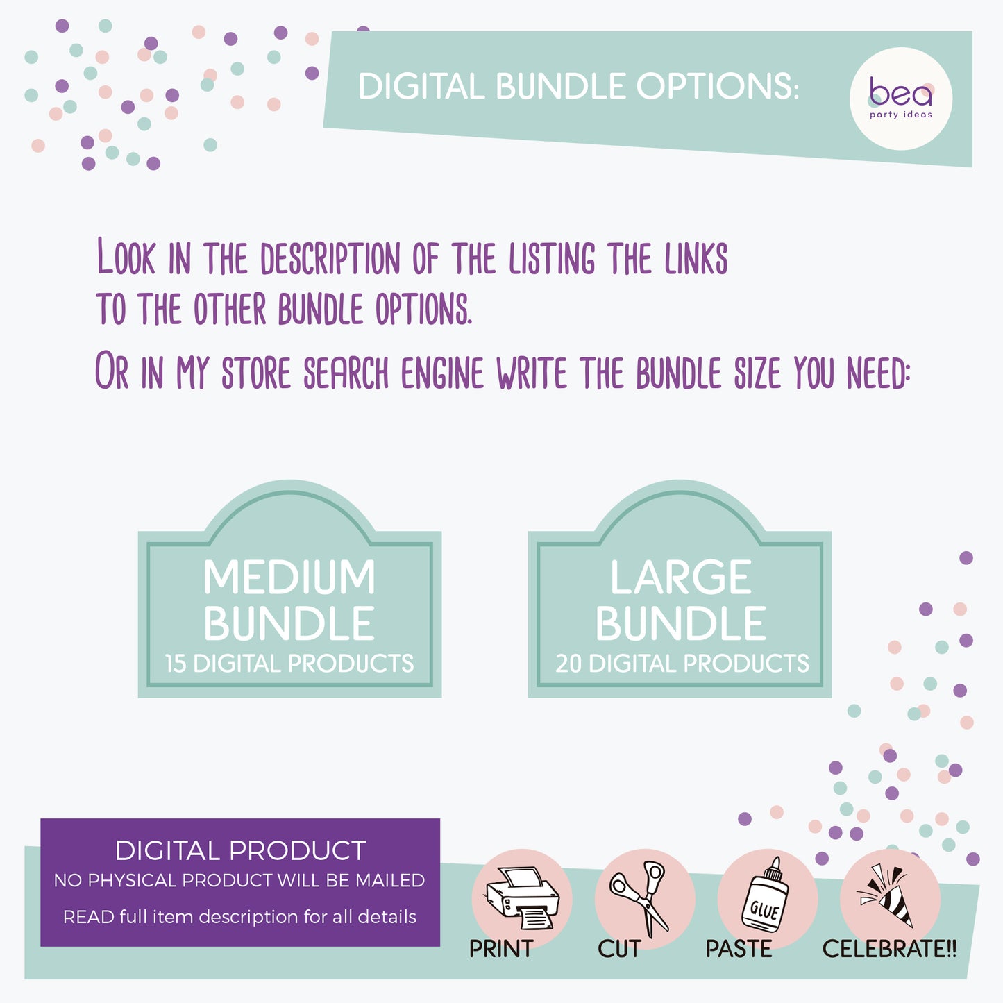 SMALL BUNDLE - 10 digital printable products - customized party kit set