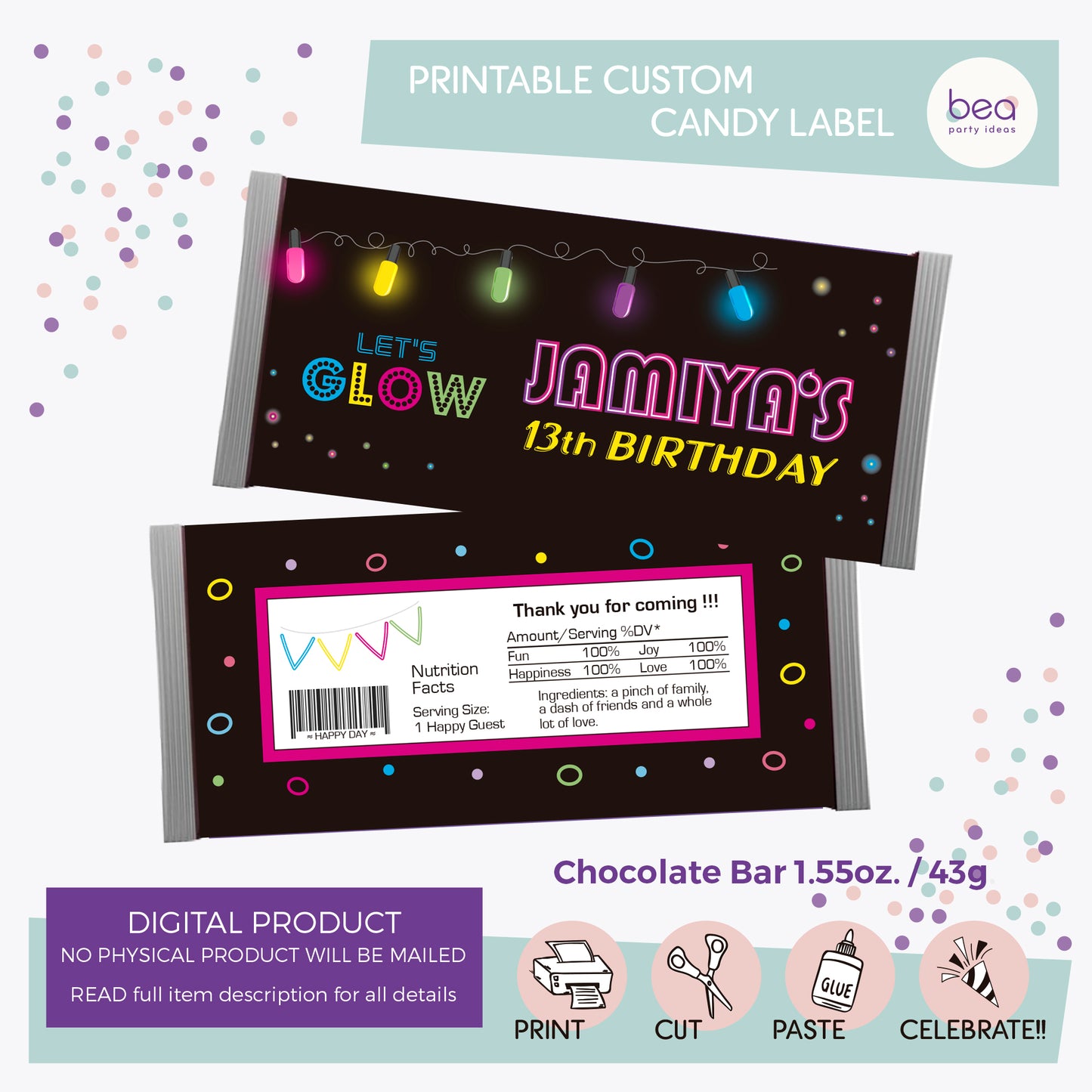 GLOW printable HERSHEY Label