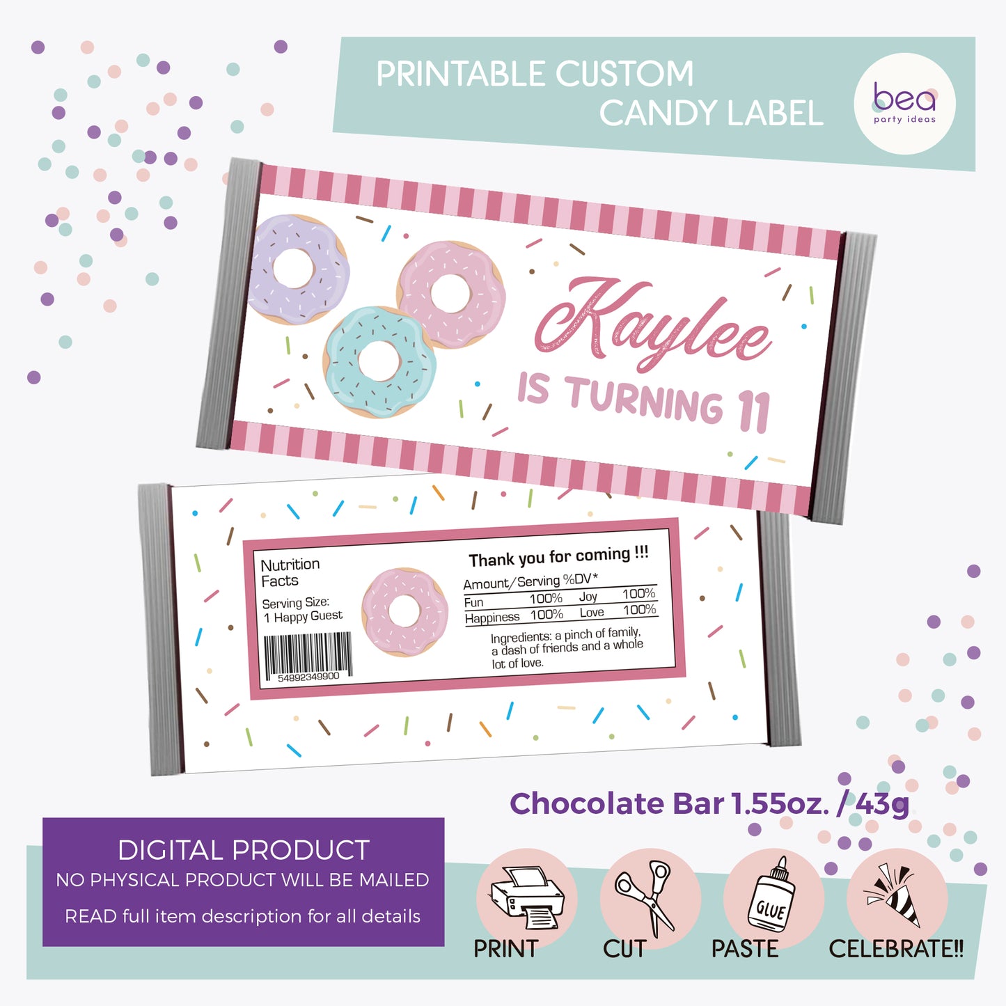 DONUTS printable HERSHEY Label