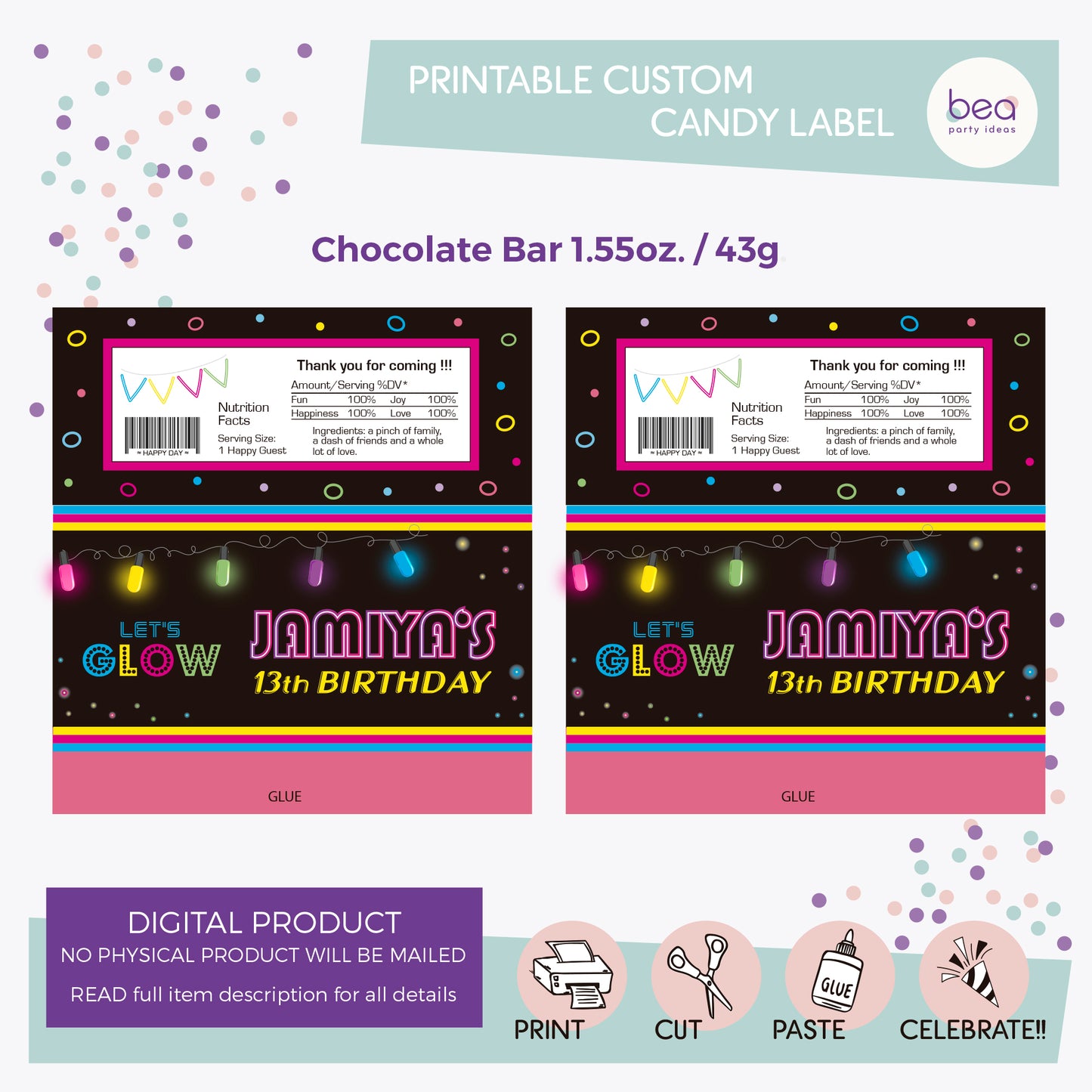 GLOW printable HERSHEY Label