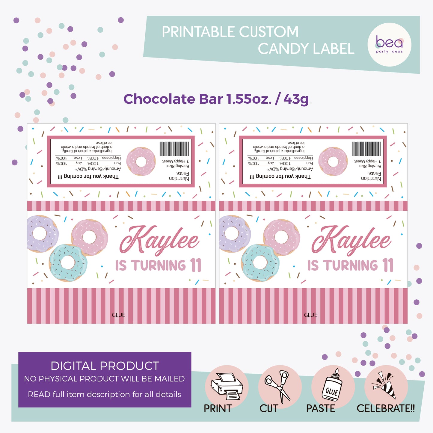 DONUTS printable HERSHEY Label