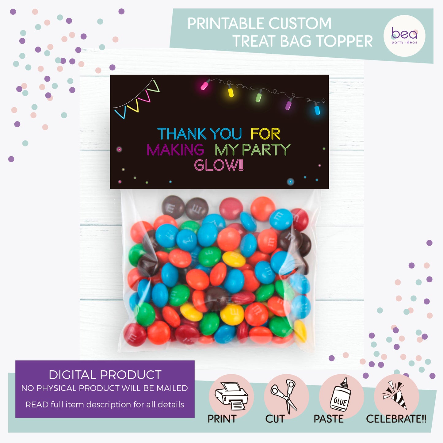 GLOW printable TREAT BAG TOPPER Label